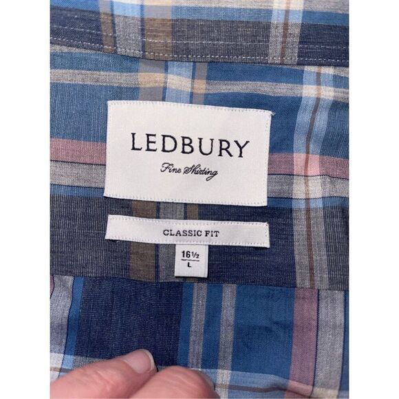 Ledbury Fine Shirting Long Sleeve Button Down Blue Plaid Shirt 16.5/L Classic Fi - Picture 3 of 6